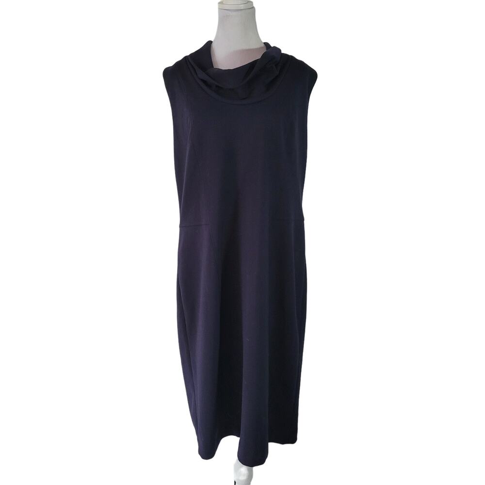 Adrienne Vittadini‎ Size 14 Navy Sheath Pencil Career Cowl Neck Sleeveless Dress